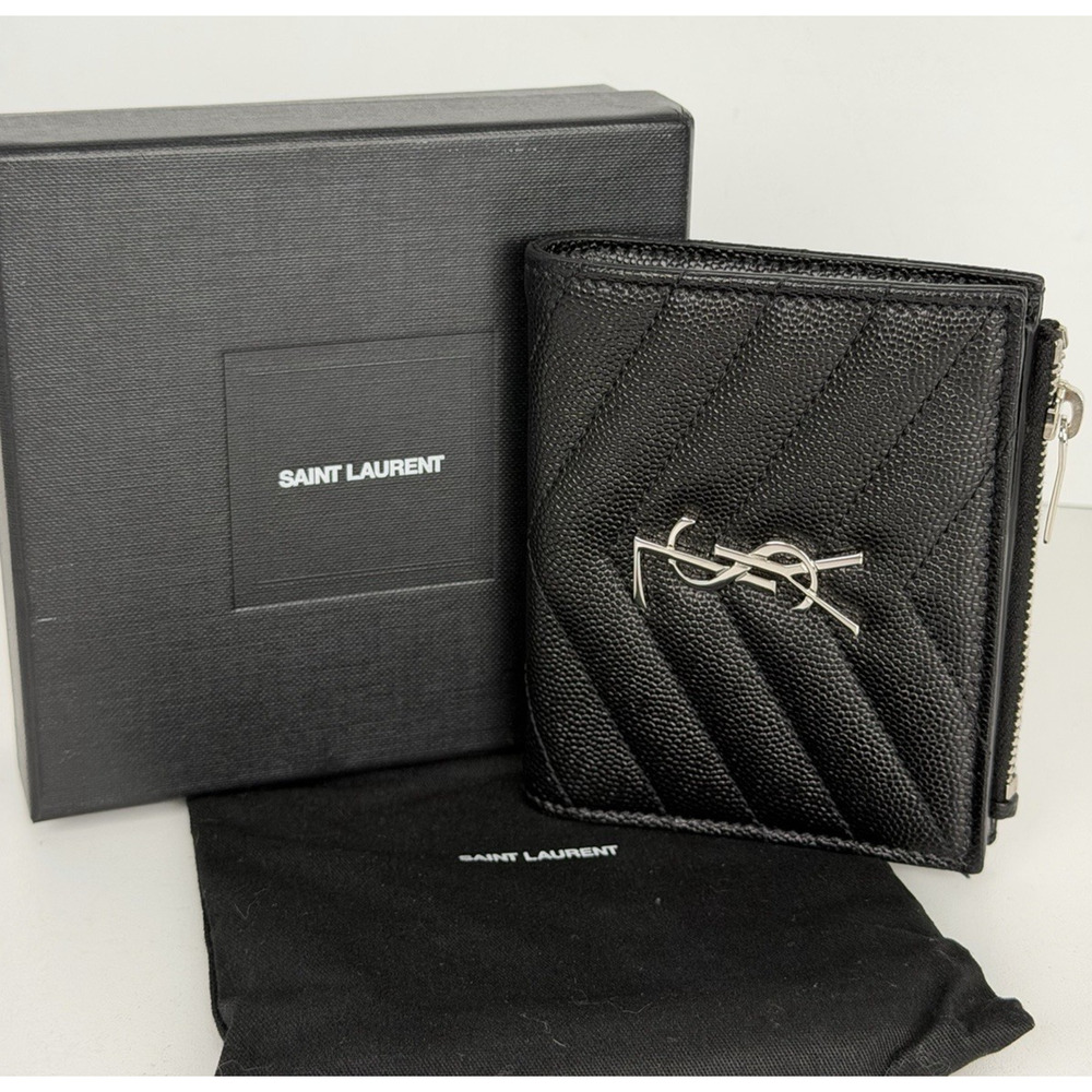 Saint Laurent Cassandre Matelasse Bifold Wallet in Black Grain de Poudre Leather - Picture 11 of 15